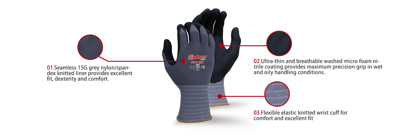 Washed Micro foam nitrile coated glove, Comfort with strong grip, breathability and durability .57505